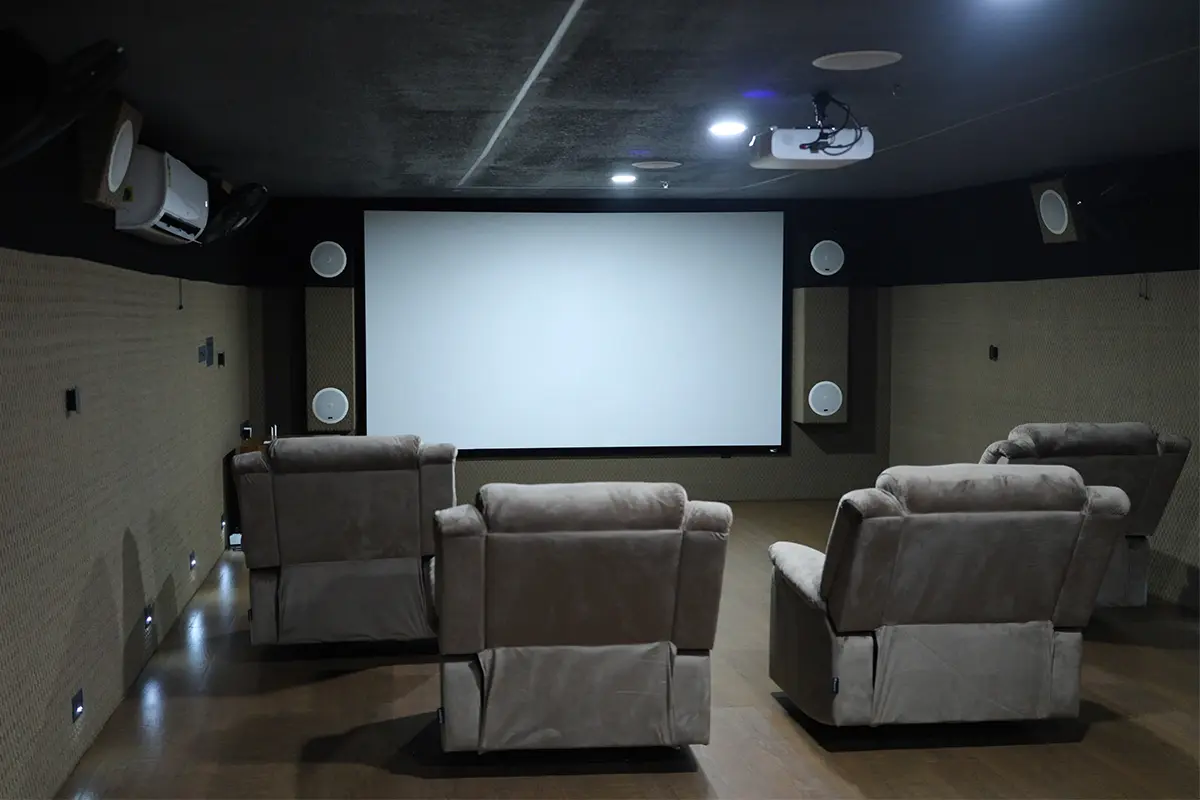 Chaithanyam home theatre with recliner seating and large screen