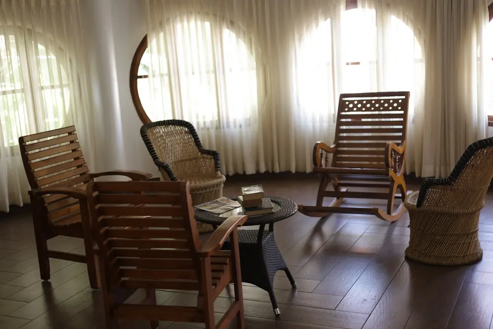 Bright yoga hall at Chaithanyam with experienced instructor